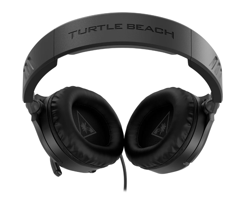 Czarne słuchawki Turtle Beach z nazwą marki na pałąku i nausznikach.