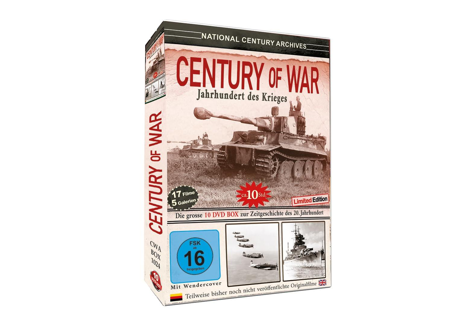 DVD-Box-Set: Jahrhundert des Krieges, mit Bildern von Panzern und Flugzeugen. Titel auf Deutsch.