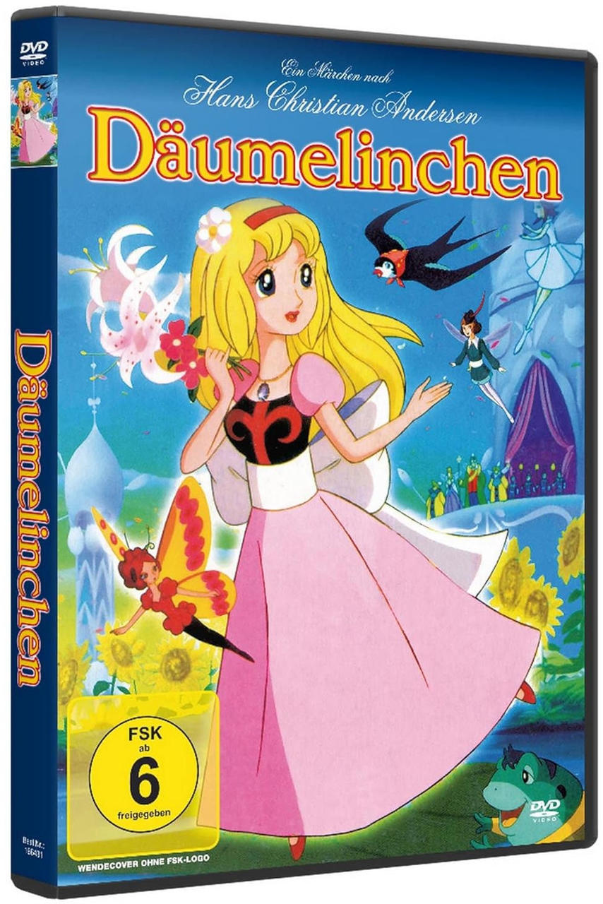 DVD-Cover des Zeichentrickfilms 'Däumelinchen' mit Mädchen und Fee.