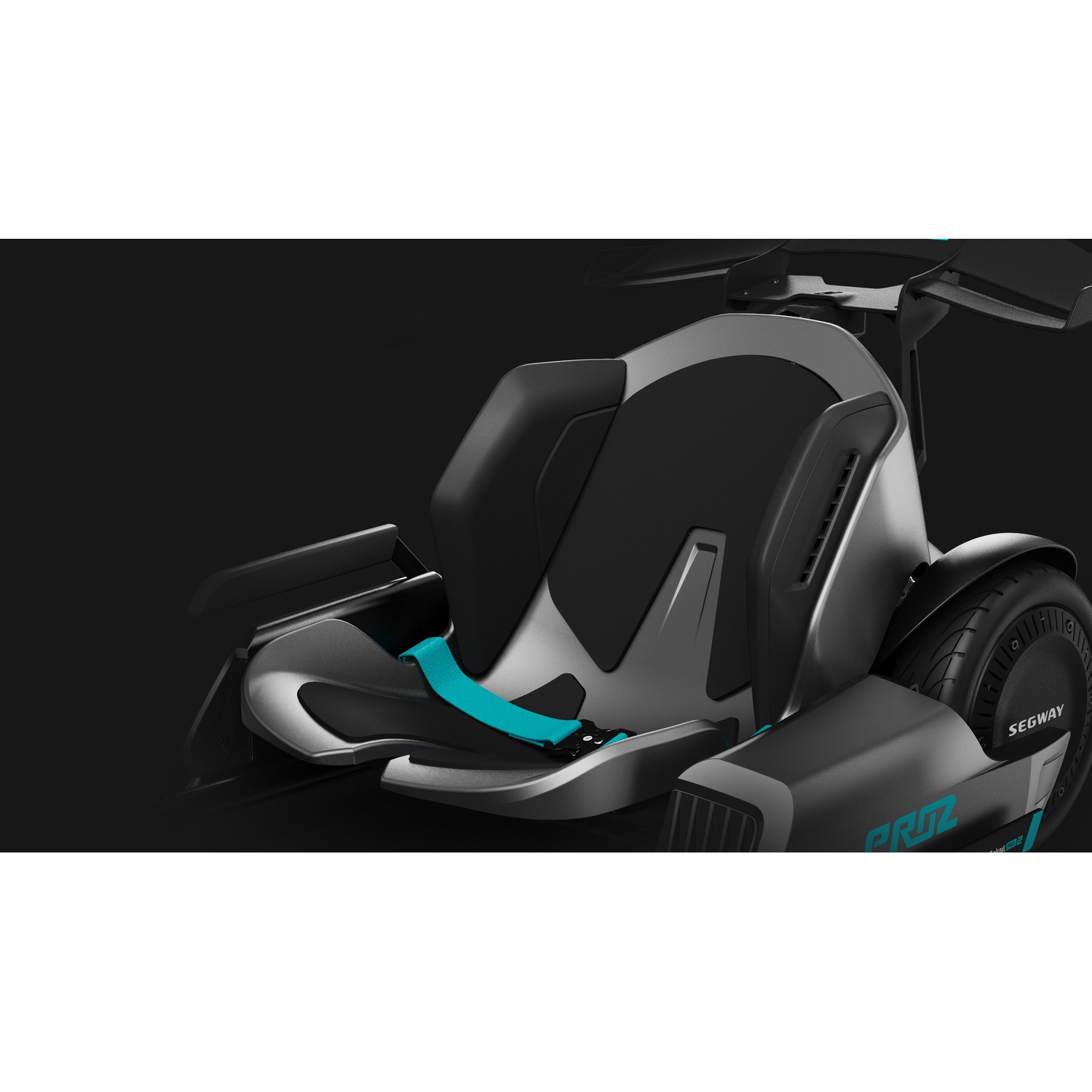 Scooter Segway moderno con sedile. Sfondo nero.