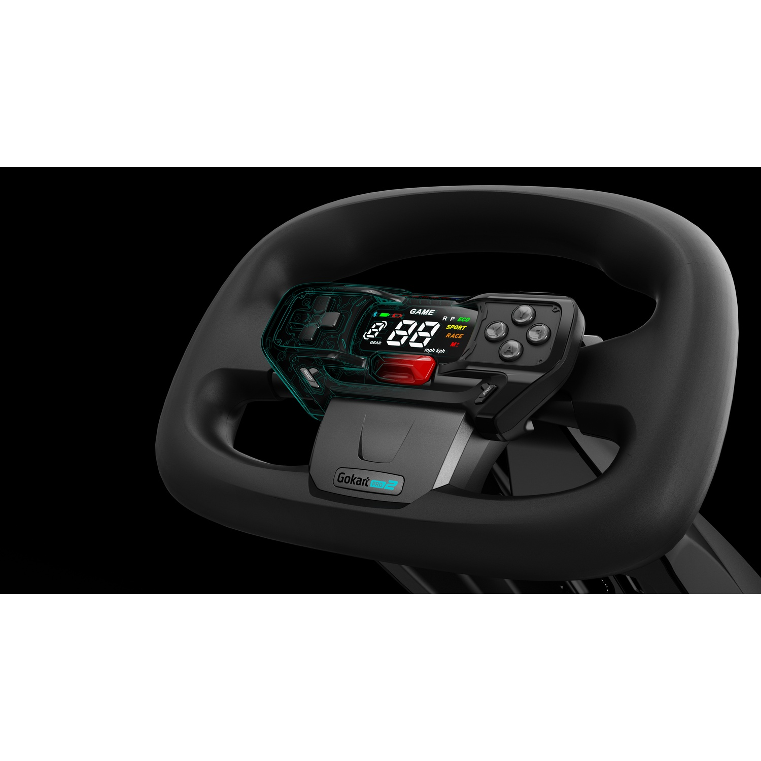 Volante da corsa con display, modalità sport e race.