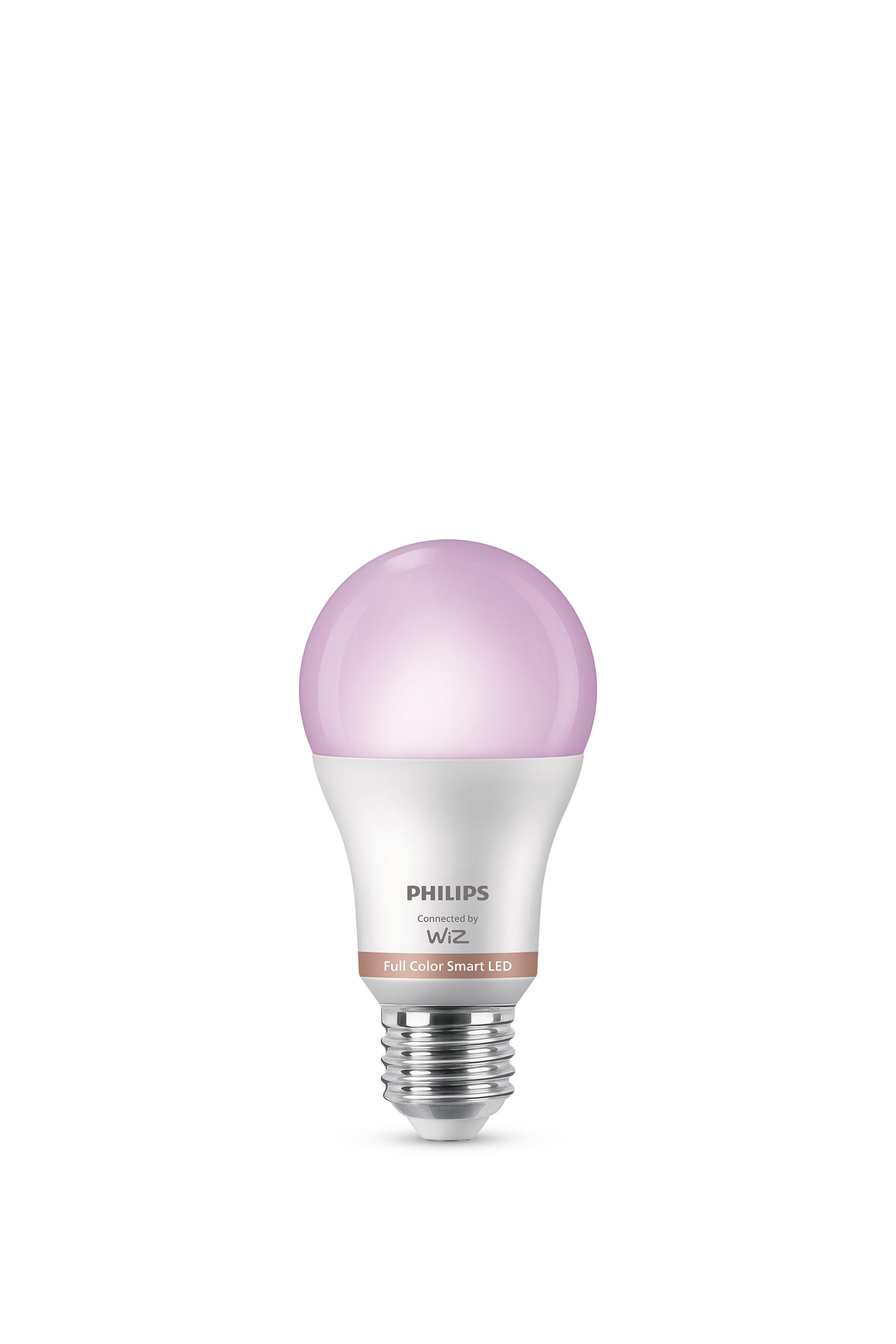 Weiße und rosa intelligente LED-Glühbirne. Philips-Marke, volle Farbe.