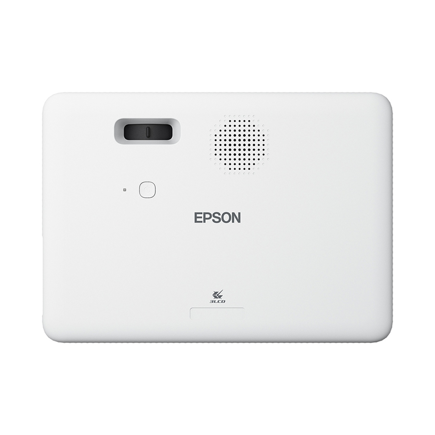 Proiettore Epson bianco con lente e altoparlante.