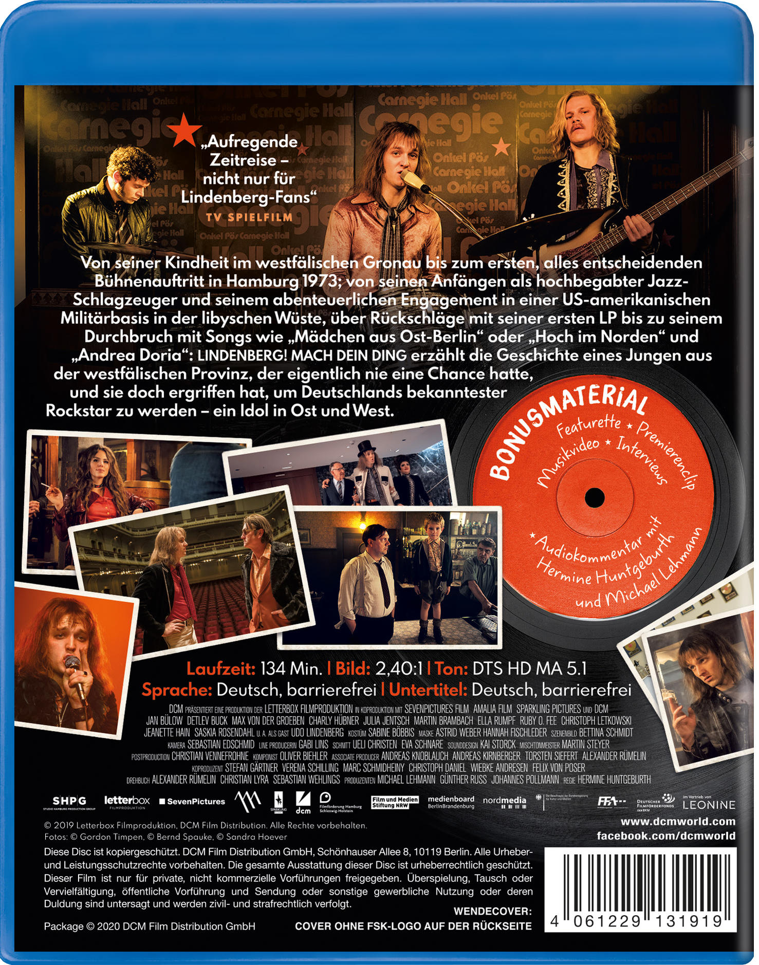 Rückseite der Blu-ray-Disc-Hülle für den Film mit Fotos der Darsteller und Text.