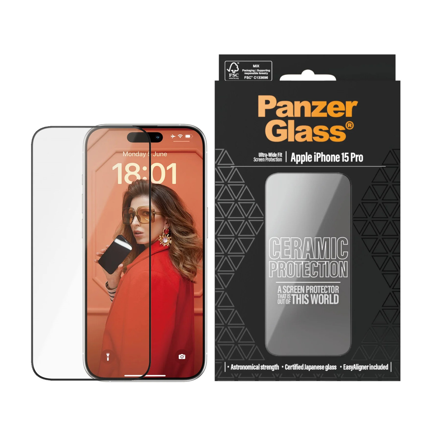 PANZERGLASS Protection d'écran Ceramic Ultra-Wide Fit iPhone 15 Pro (2838)