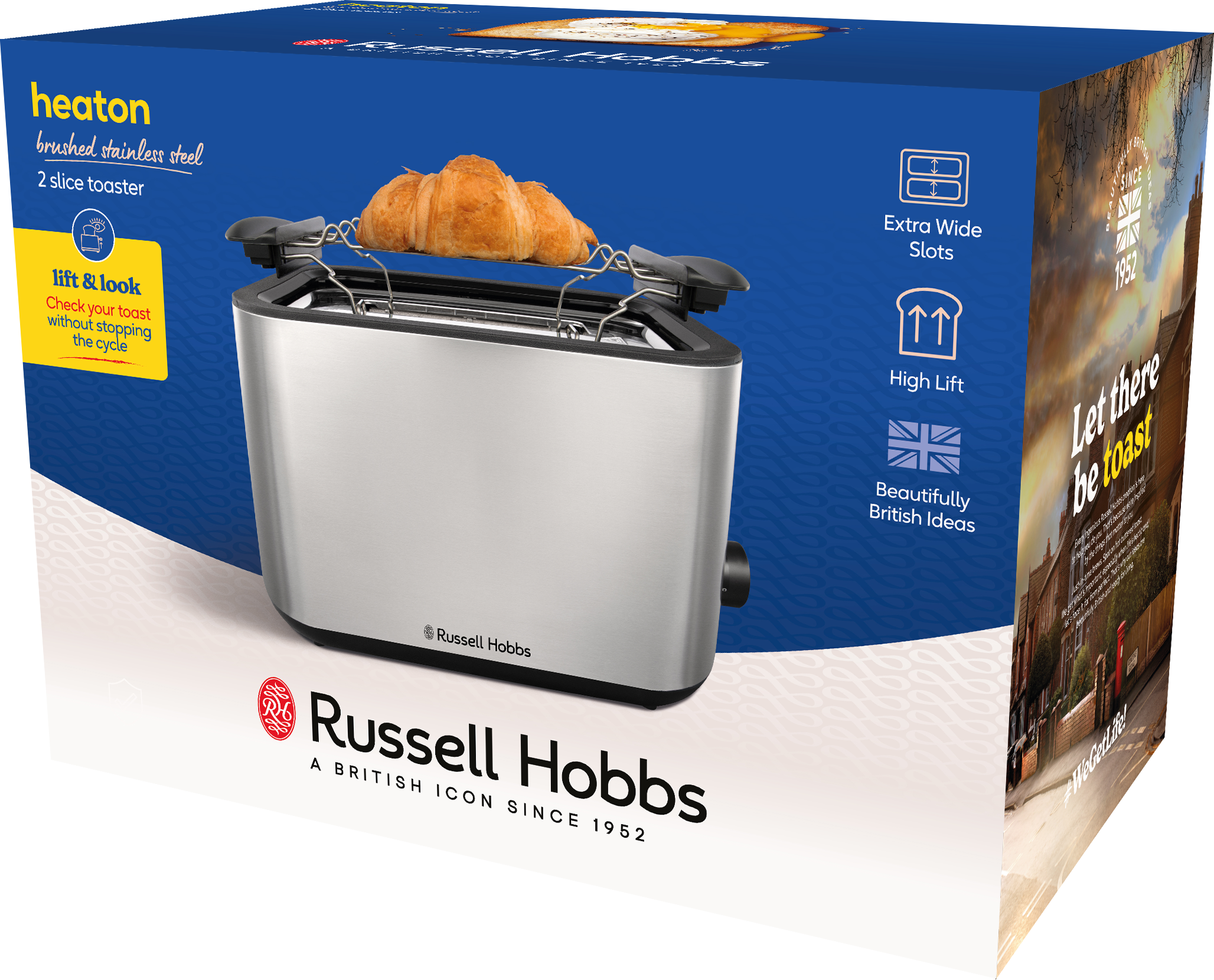 Toaster doboz, benne a kenyérpirítóval és croissant-val.