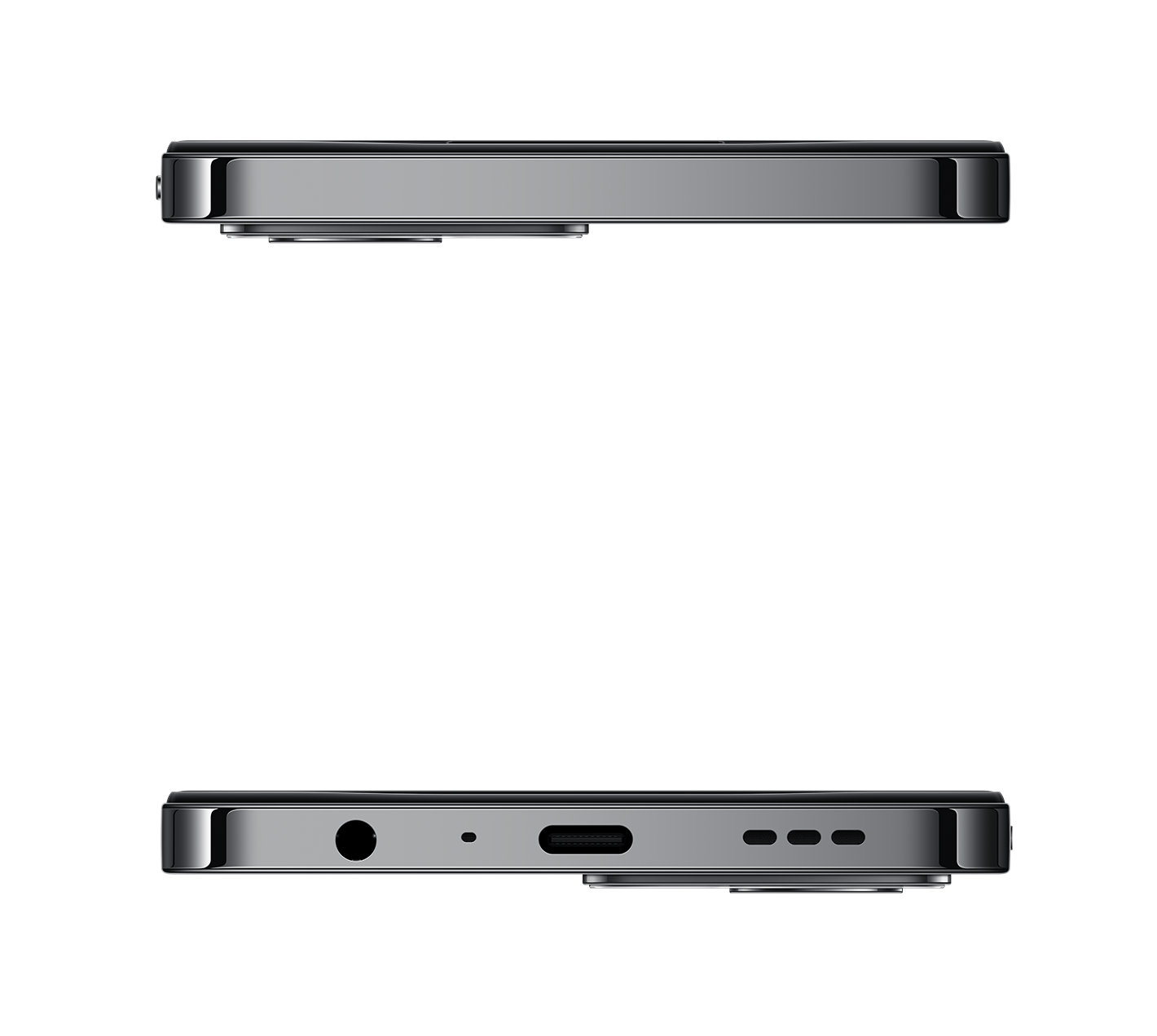 Telefon komórkowy, z góry i z dołu, z czarnym wykończeniem.