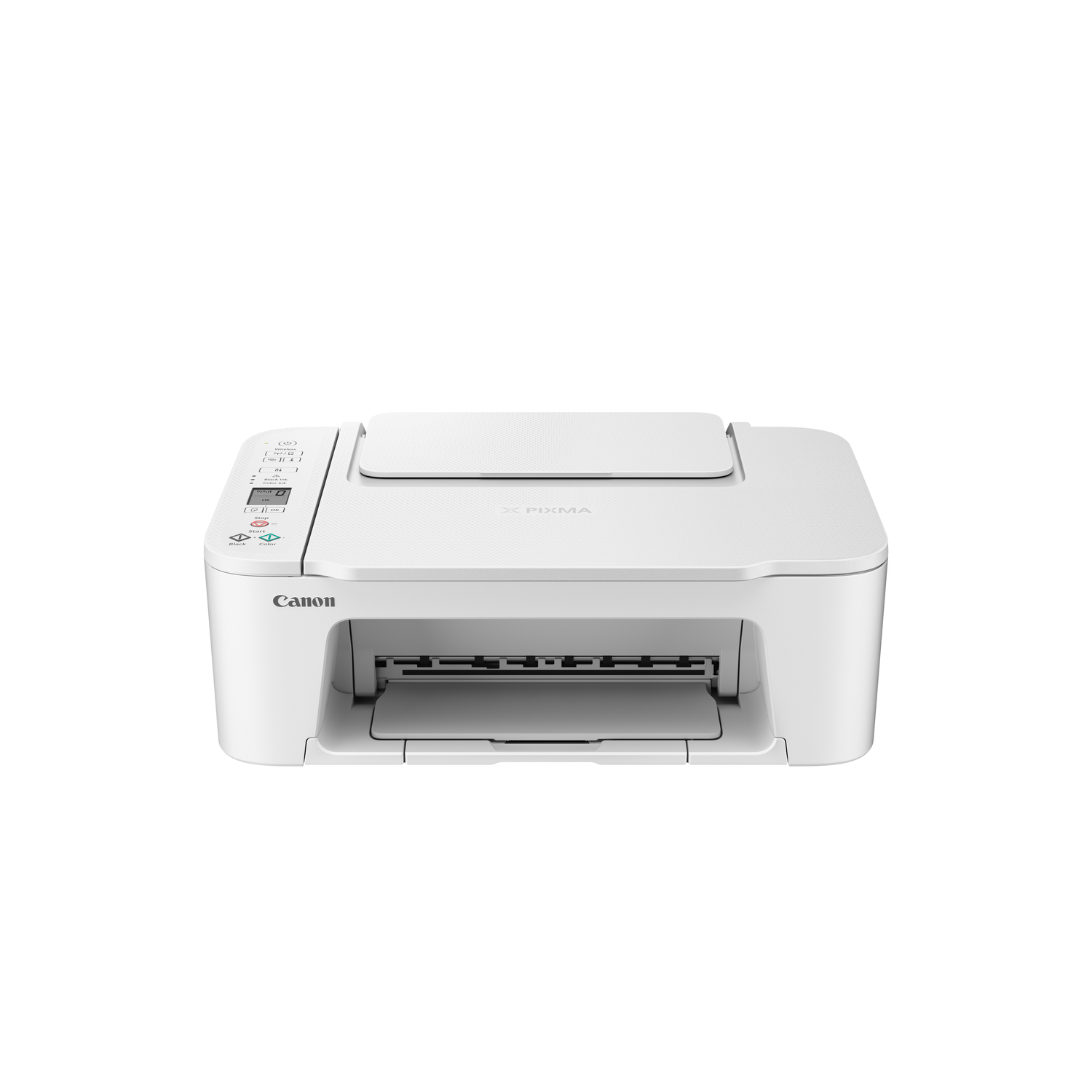 Witte Canon printer met open papierlade.