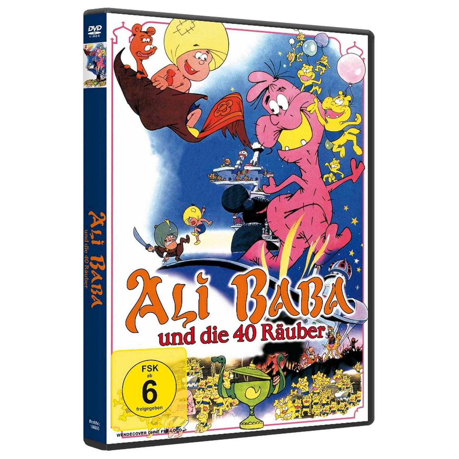 DVD-Hülle mit bunten Cartoon-Figuren und dem Titel 'Ali Baba und die 40 Räuber'.