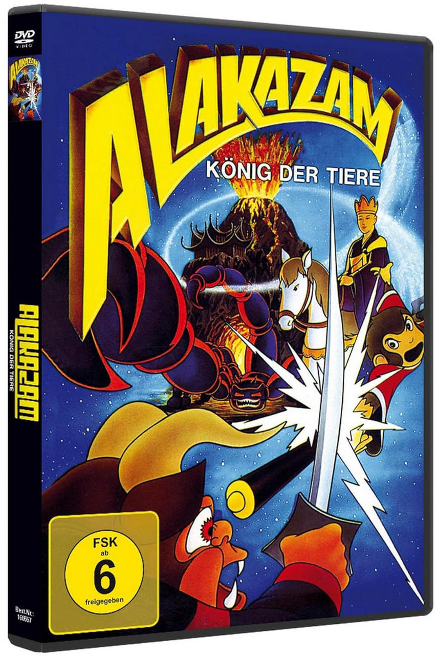 Alakazam DVD-Cover mit einer Cartoon-Illustration eines Königs und anderer Figuren.