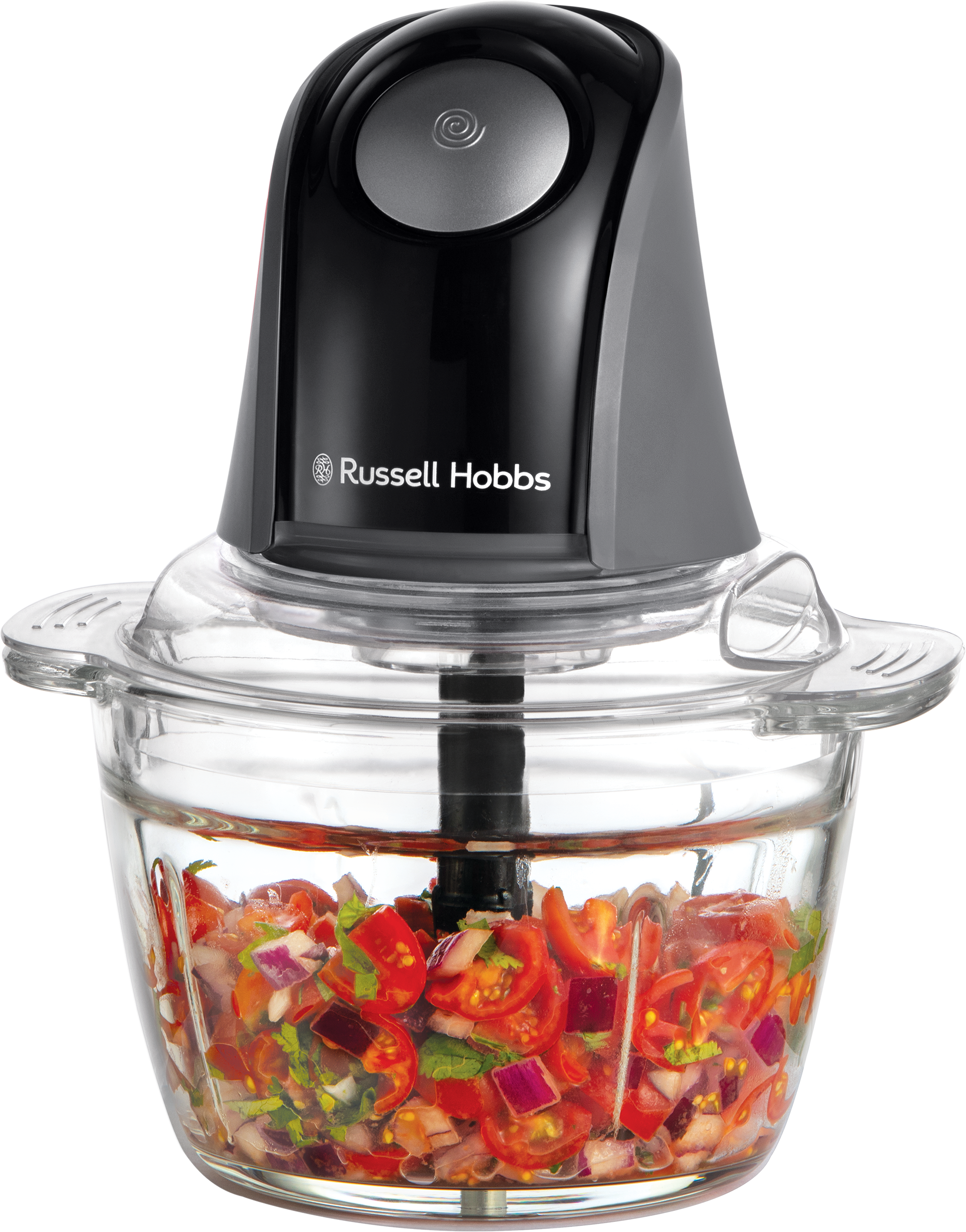 Egy Russell Hobbs mini ételaprító aprított zöldségekkel.