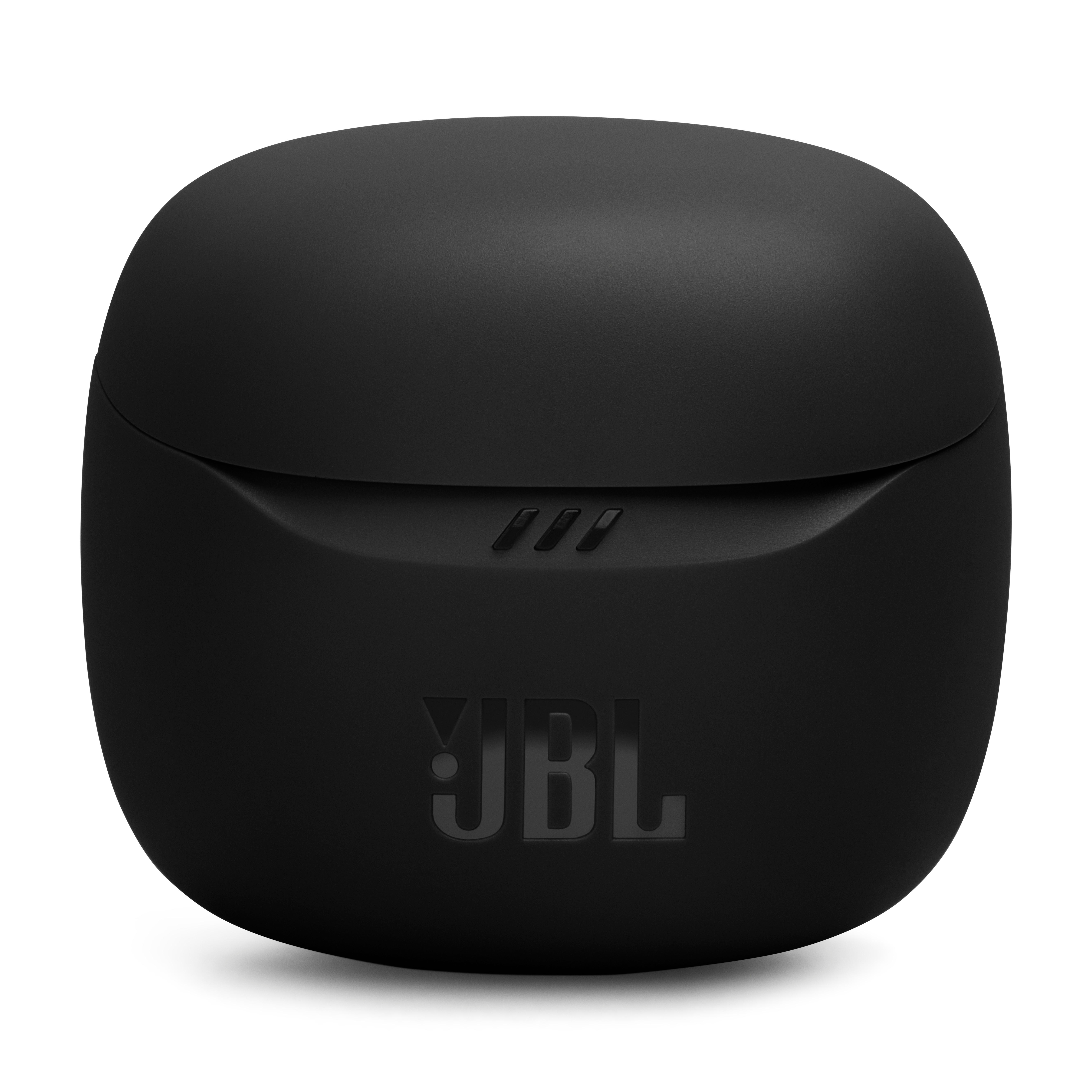 Schwarzes JBL-Earbuds-Ladecase mit Logo.