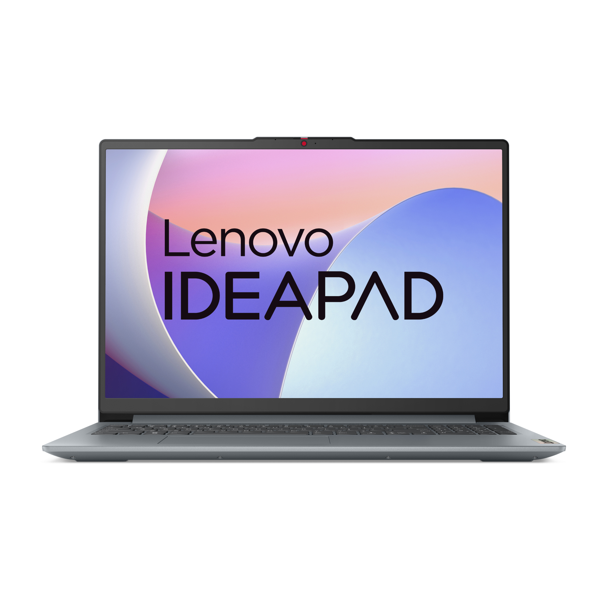 Ein grauer Lenovo IdeaPad Laptop zeigt den Markennamen auf dem Bildschirm.