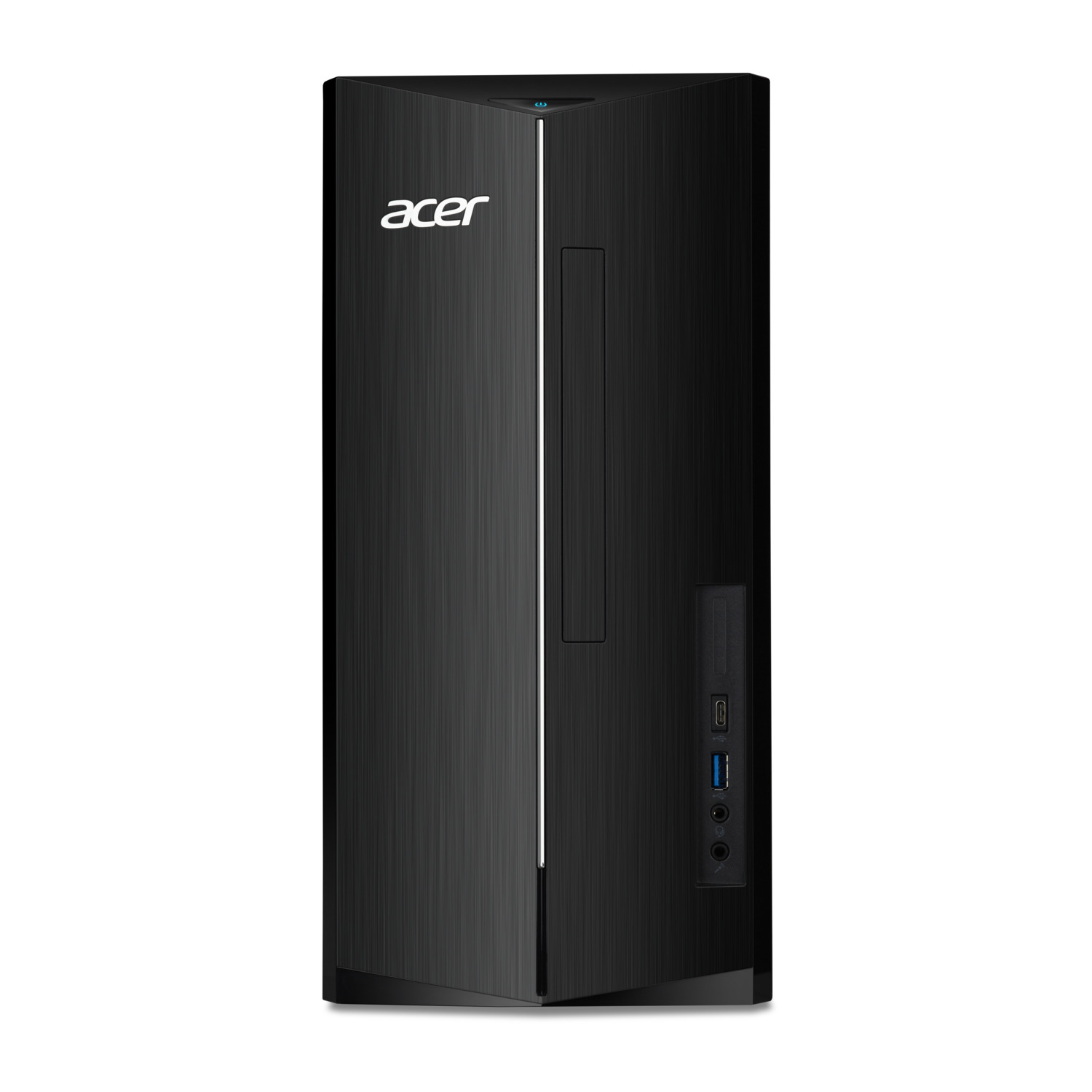 Black Acer desktop computer on a white background. The Acer logo is visible on the front.