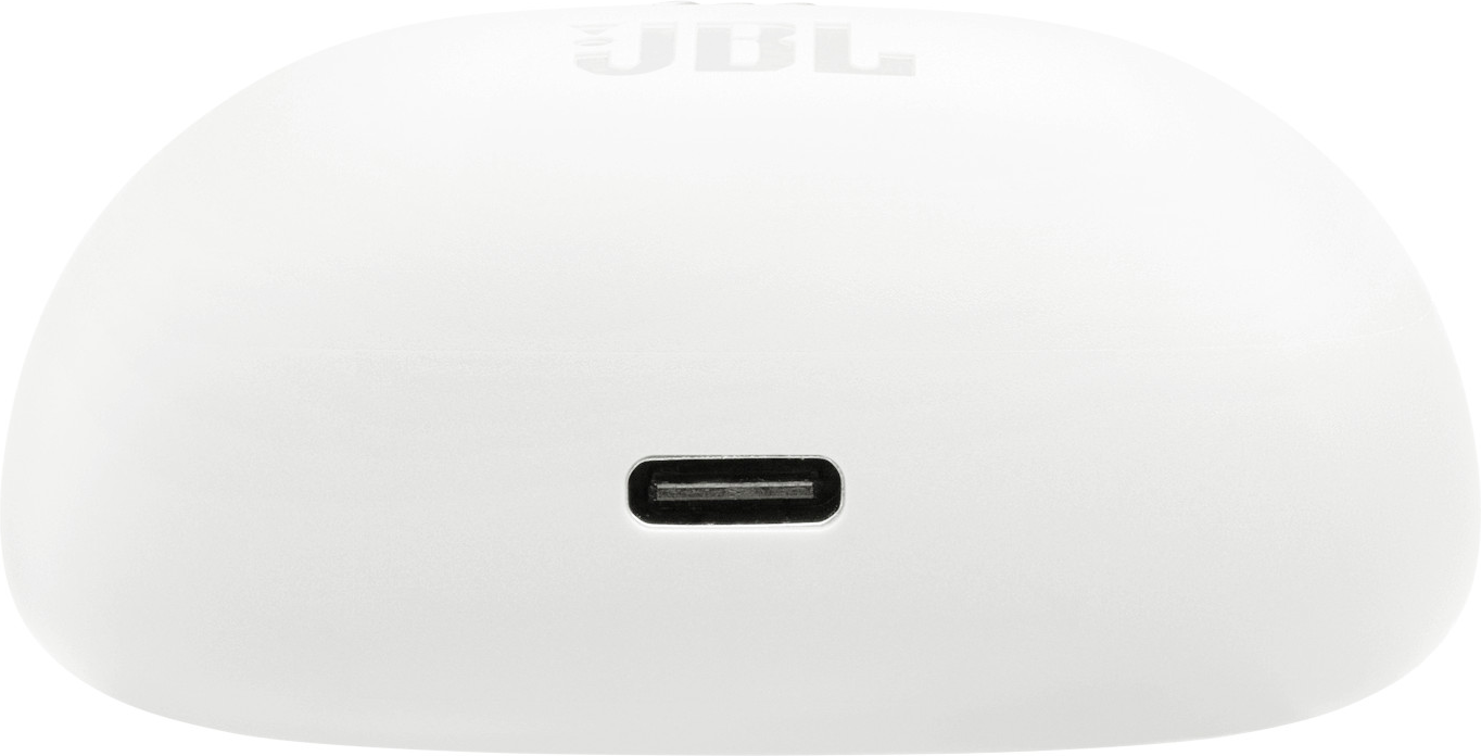 Weißes Ohrhörer-Ladecase mit USB-C-Anschluss.