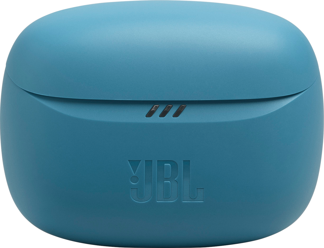 Geschlossenes blaues JBL-Ohrhörer-Ladecase.
