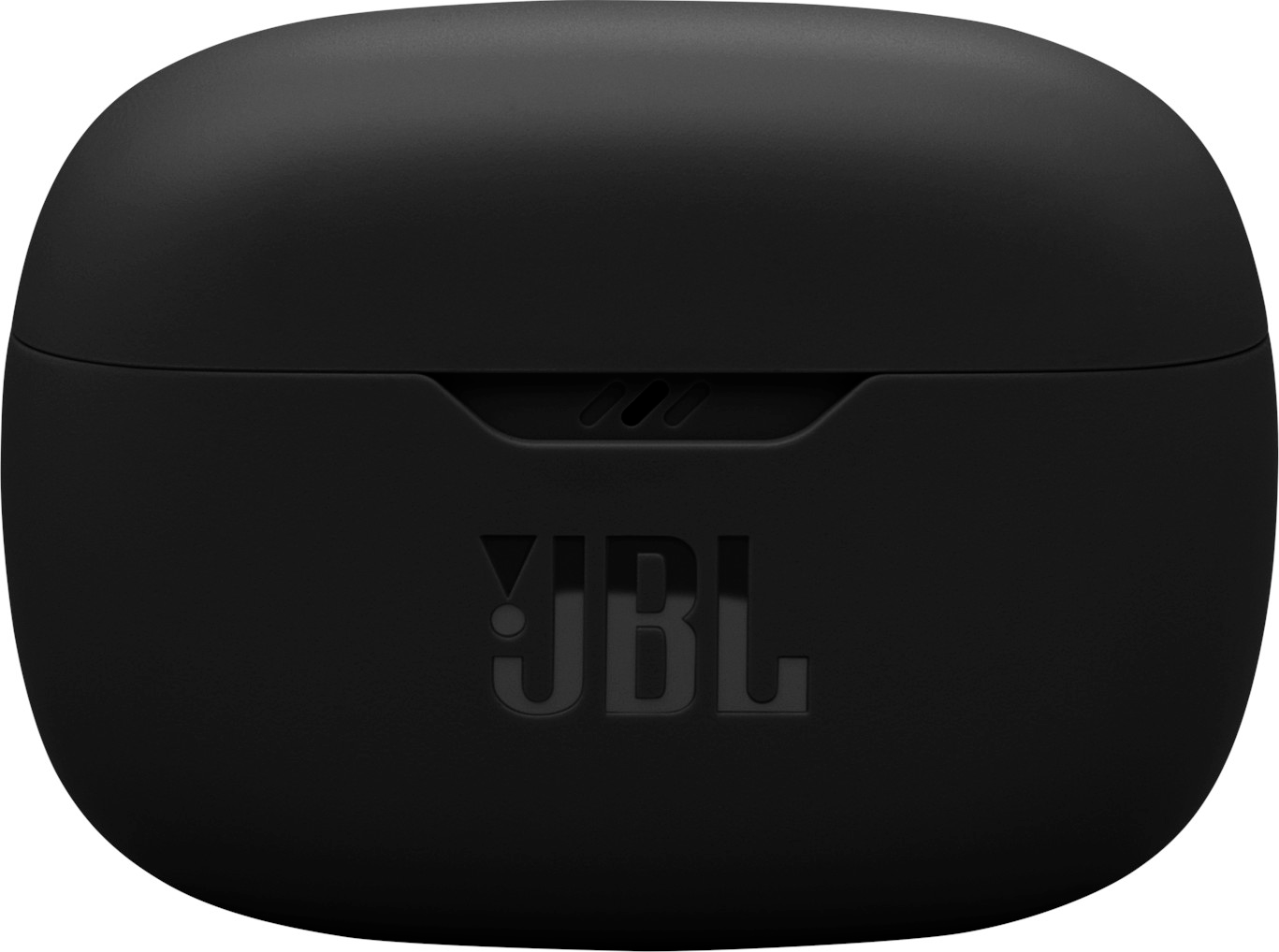 Un étui d'écouteurs JBL noir avec le logo JBL en relief.