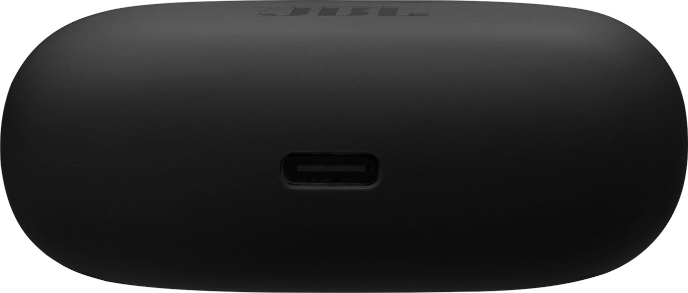 Boîtier de charge noir avec un port USB-C en bas.
