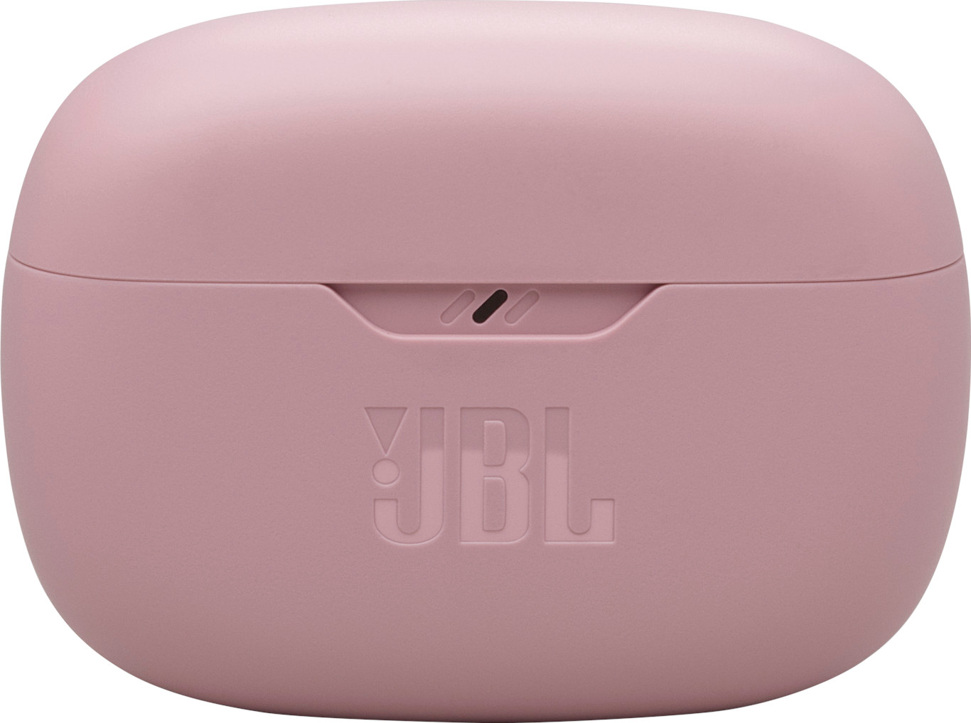 Rosa JBL-Ohrhörer-Ladeetui mit JBL-Logo.
