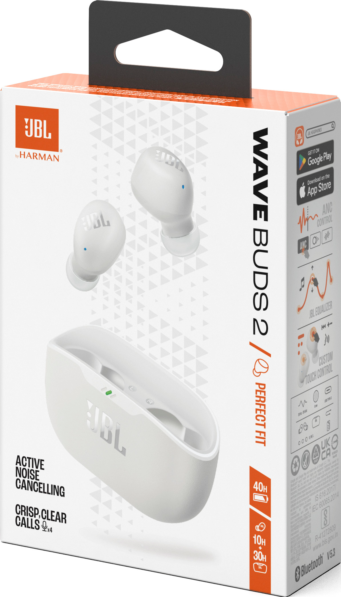 JBL Wave Buds 2 Écouteurs Bluetooth Sans Fil 40h Pure Bass IP54 Noir - Connexion Multipoint