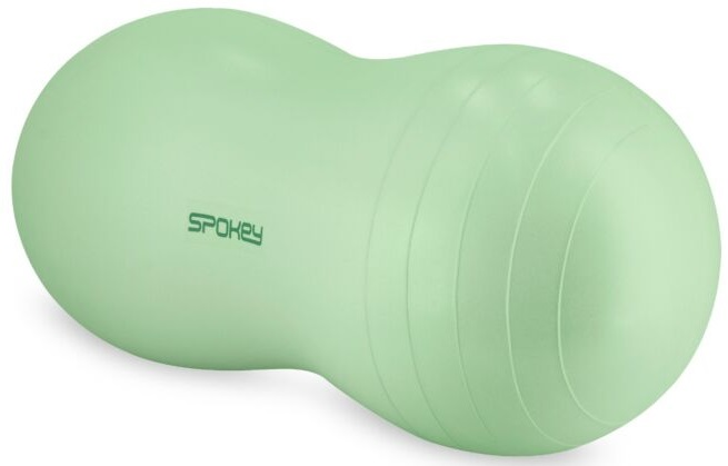 Zielony wałek do ćwiczeń w kształcie orzeszka ziemnego z marką Spokey.