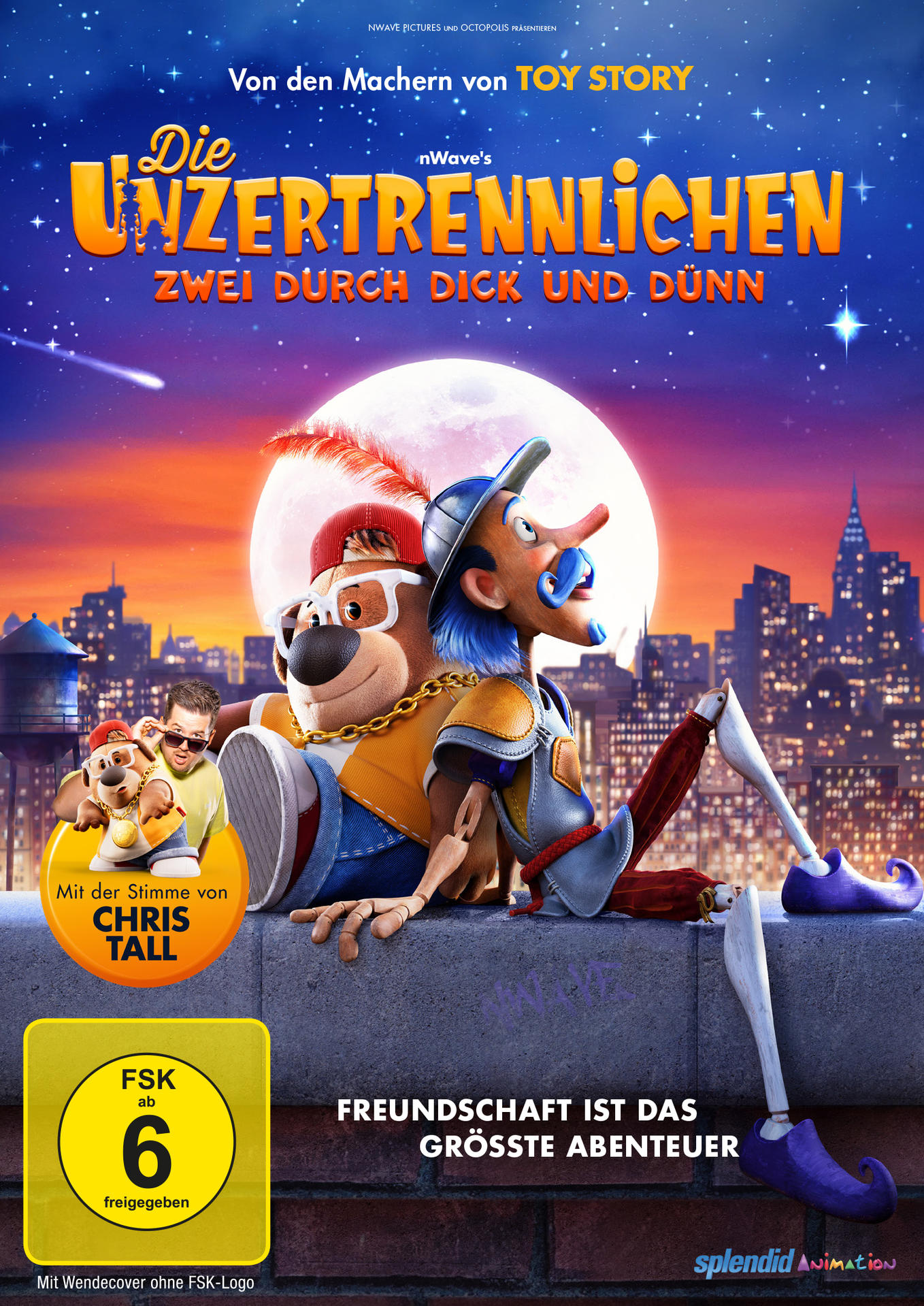 Filmcover: Zeichentrickfiguren und Filmtitel 'Die Unzertrennlichen' auf blauem Hintergrund.