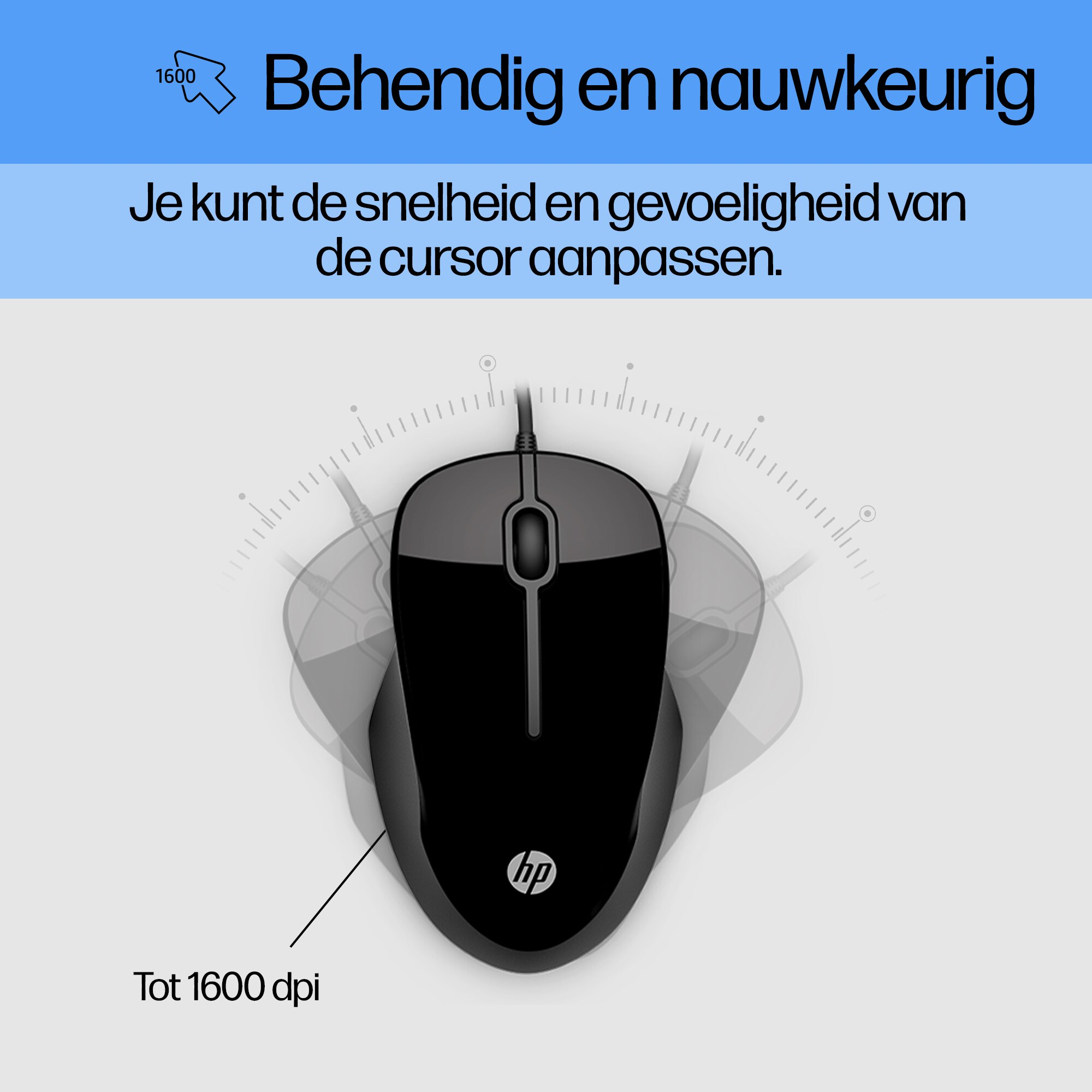 A black computer mouse on a blue background. The text is above it.