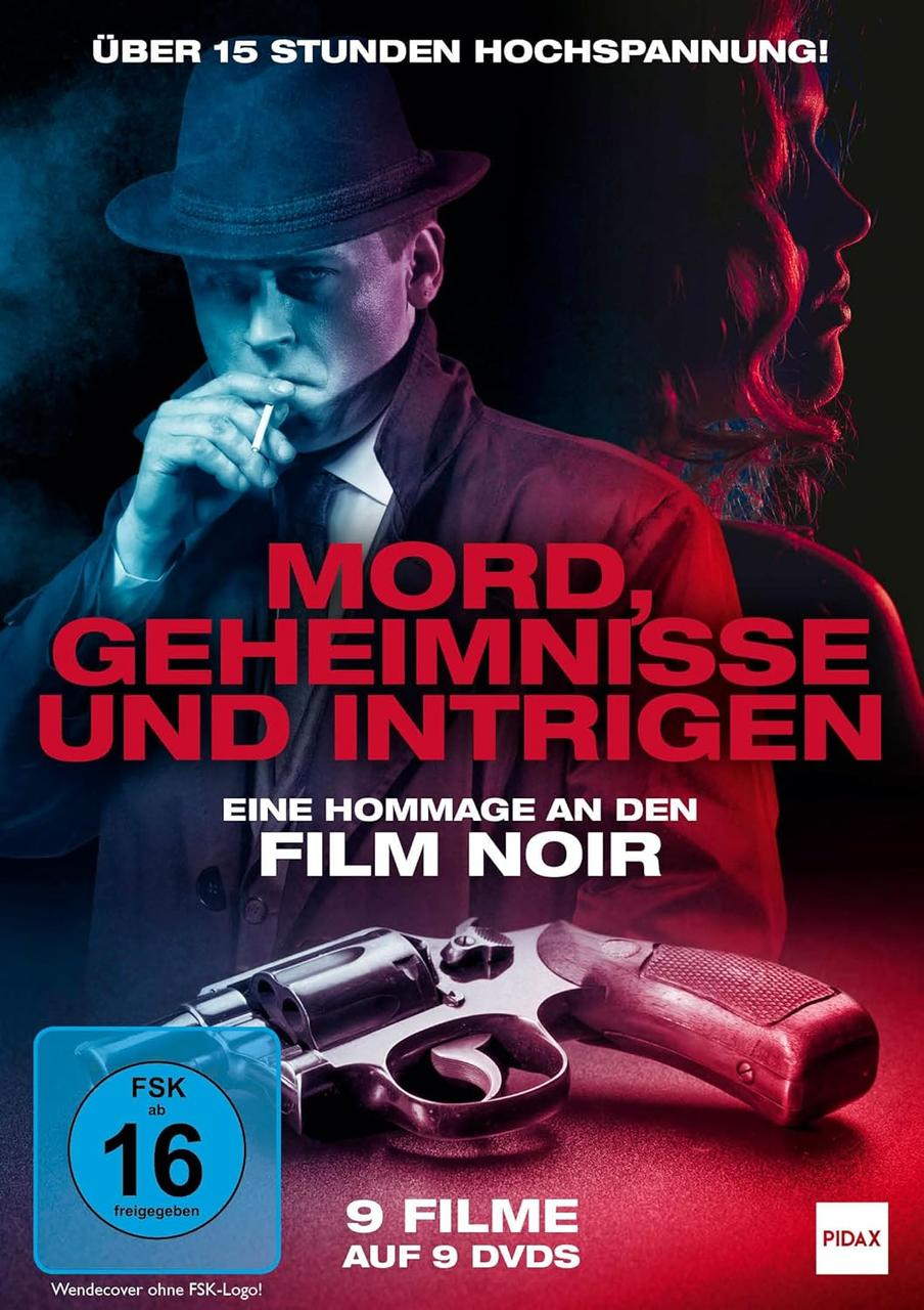 DVD-Cover für "Mord, Geheimnisse und Intrigen". Es zeigt einen Mann in einem Mantel mit Zigarette und Pistole.