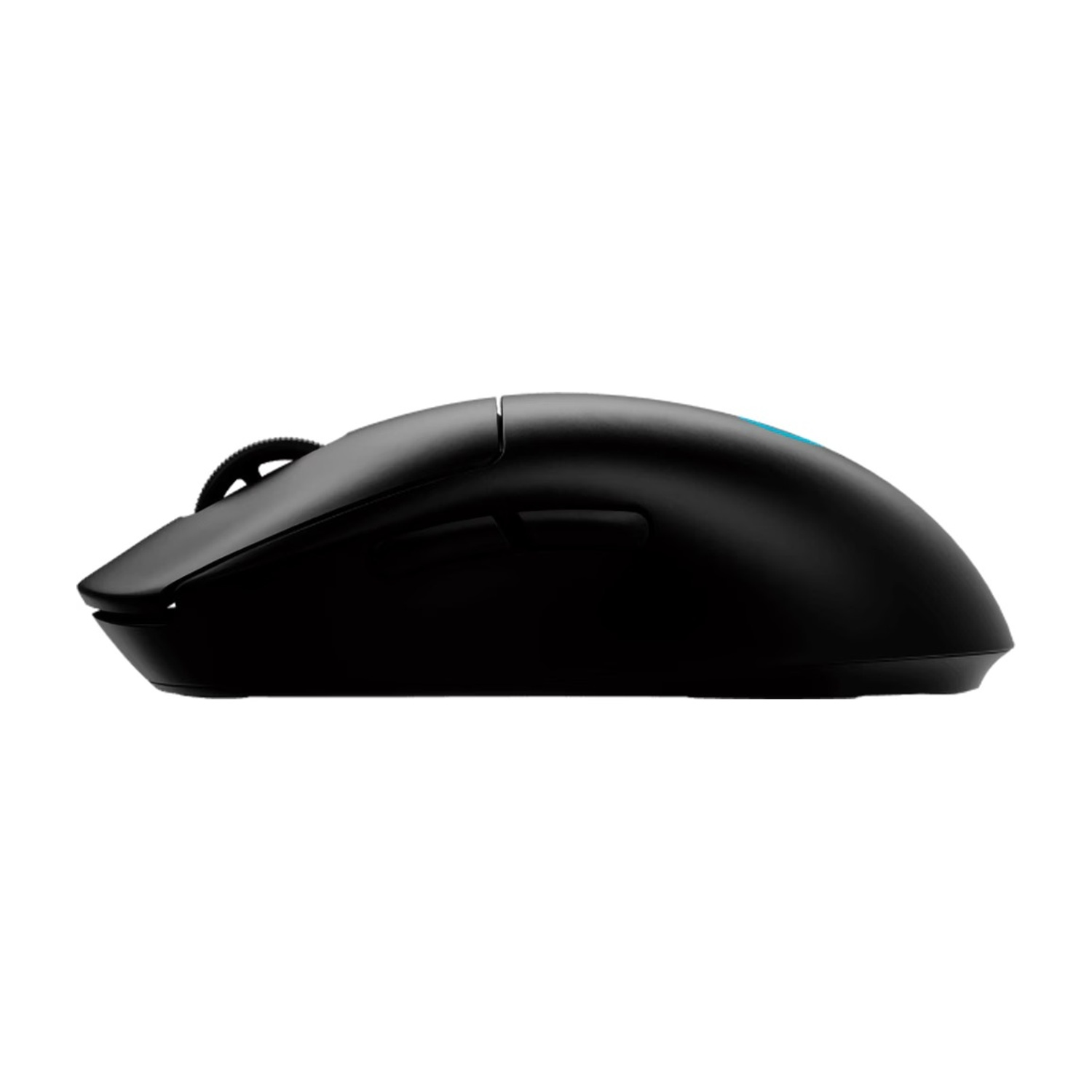 Mouse del computer nero su sfondo bianco. Vista laterale