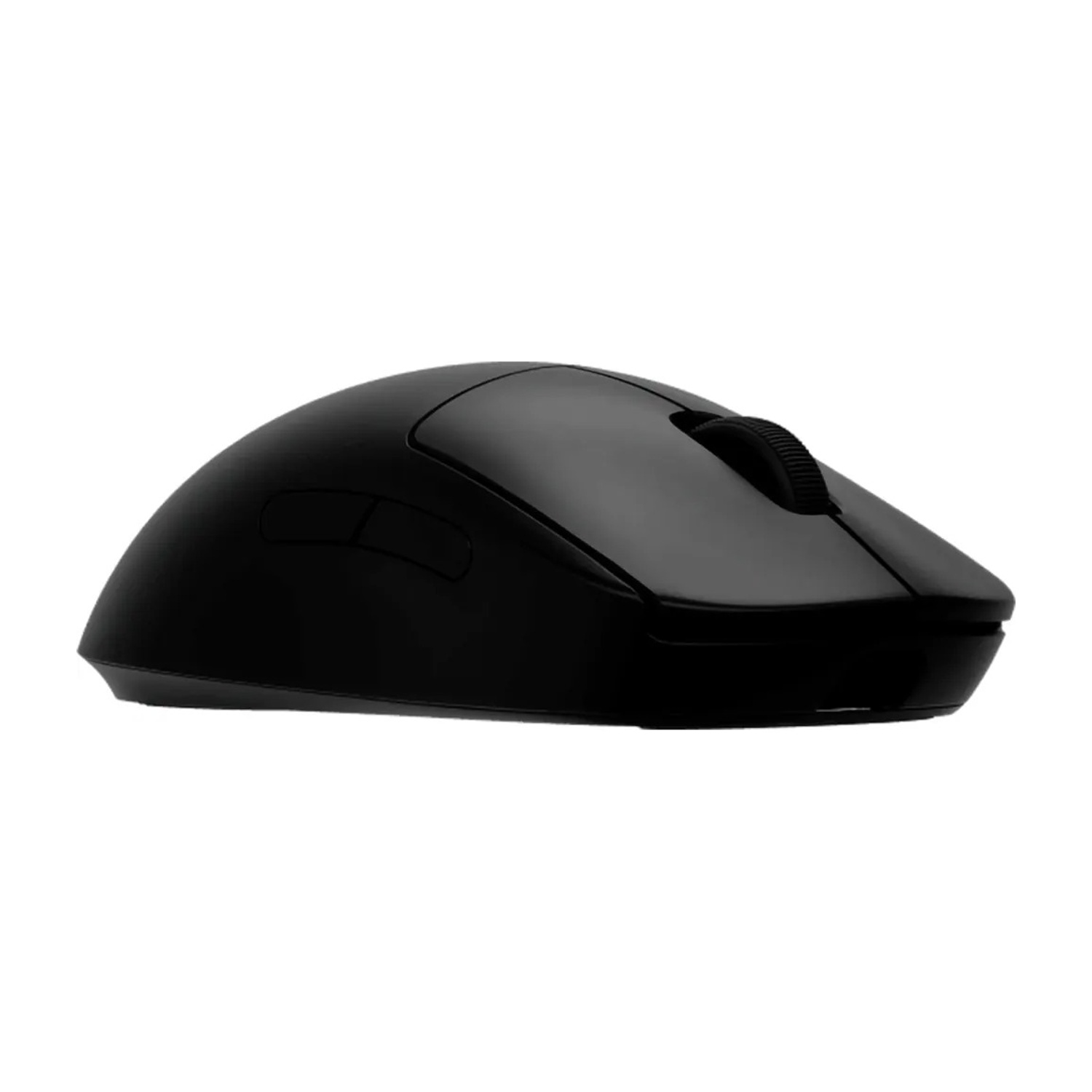 Mouse per computer nero. Dispone di due pulsanti laterali e una rotella di scorrimento. Su sfondo bianco.