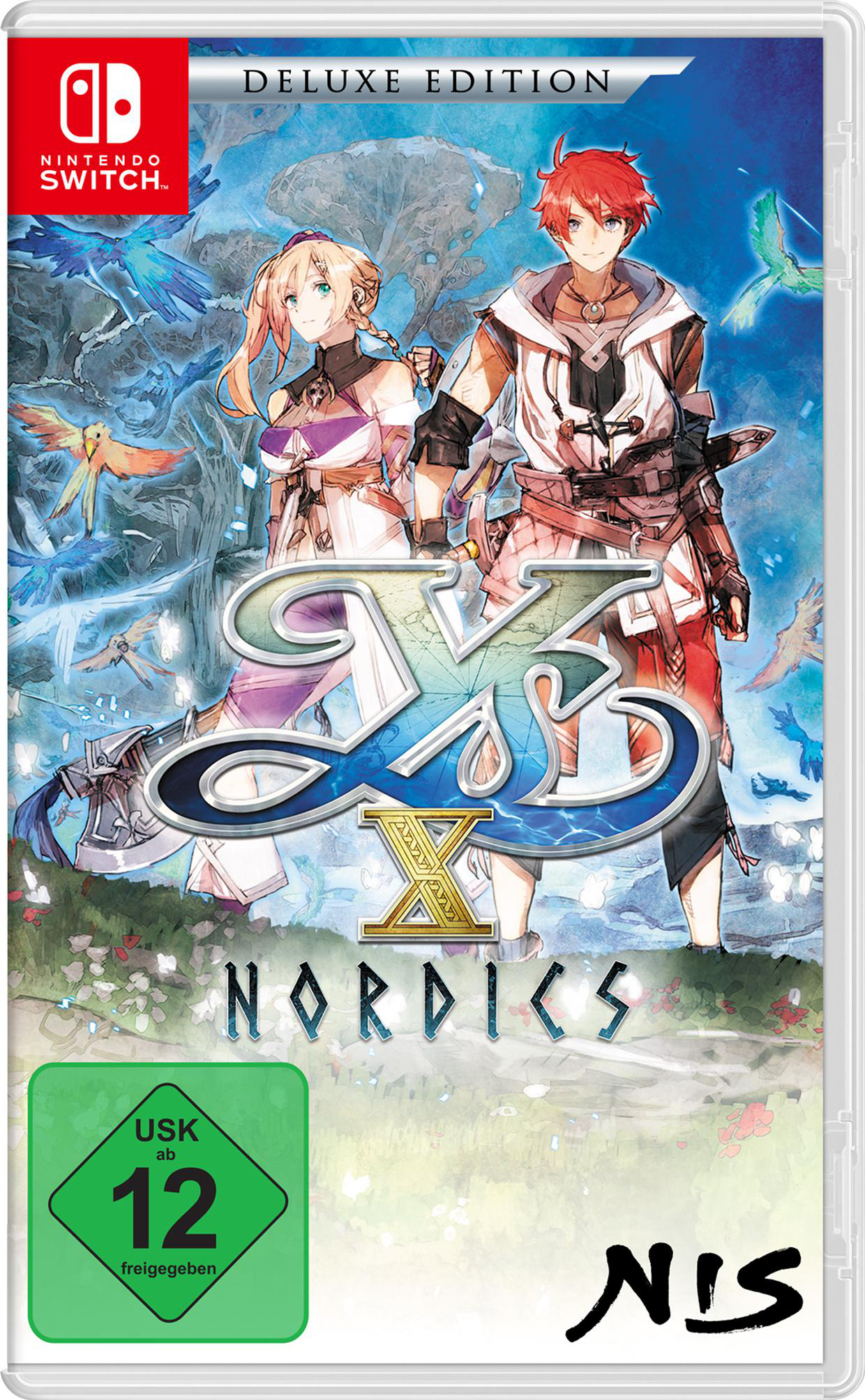 Videospiel-Box mit Anime-Charakteren, dem Titel 'Ys X Nordics' und einer USK 12-Bewertung.