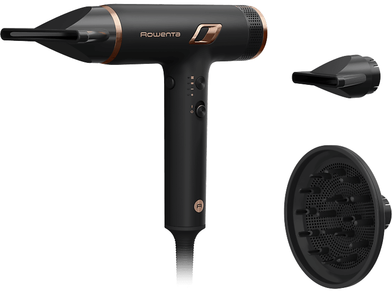 Secador - Rowenta Nano HY831 Ultimate Experience, 1700 W, 3 velocidades, Golpe de aire frío, accesorios, Compacto, Ultraligero, Negro