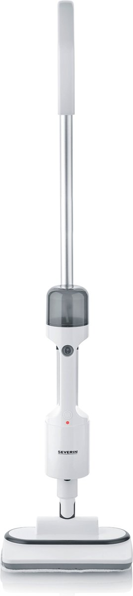 Biało-szary odkurzacz pionowy z długim uchwytem, gotowy do użycia.