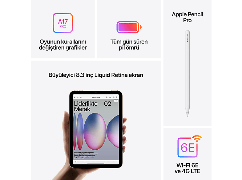 APPLE iPad Mini 7 8.3 inç 256 GB Wi‑Fi + Cellular Tablet Uzay