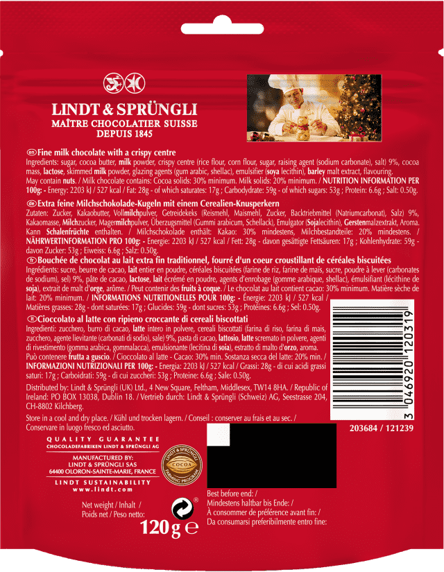 LINDT TEDDY Palline di cioccolato al latte croccanti di Natale