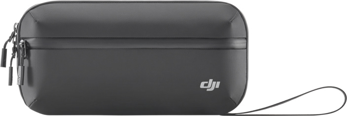 Custodia da trasporto rettangolare nera con cerniera, piccola maniglia e logo DJI.