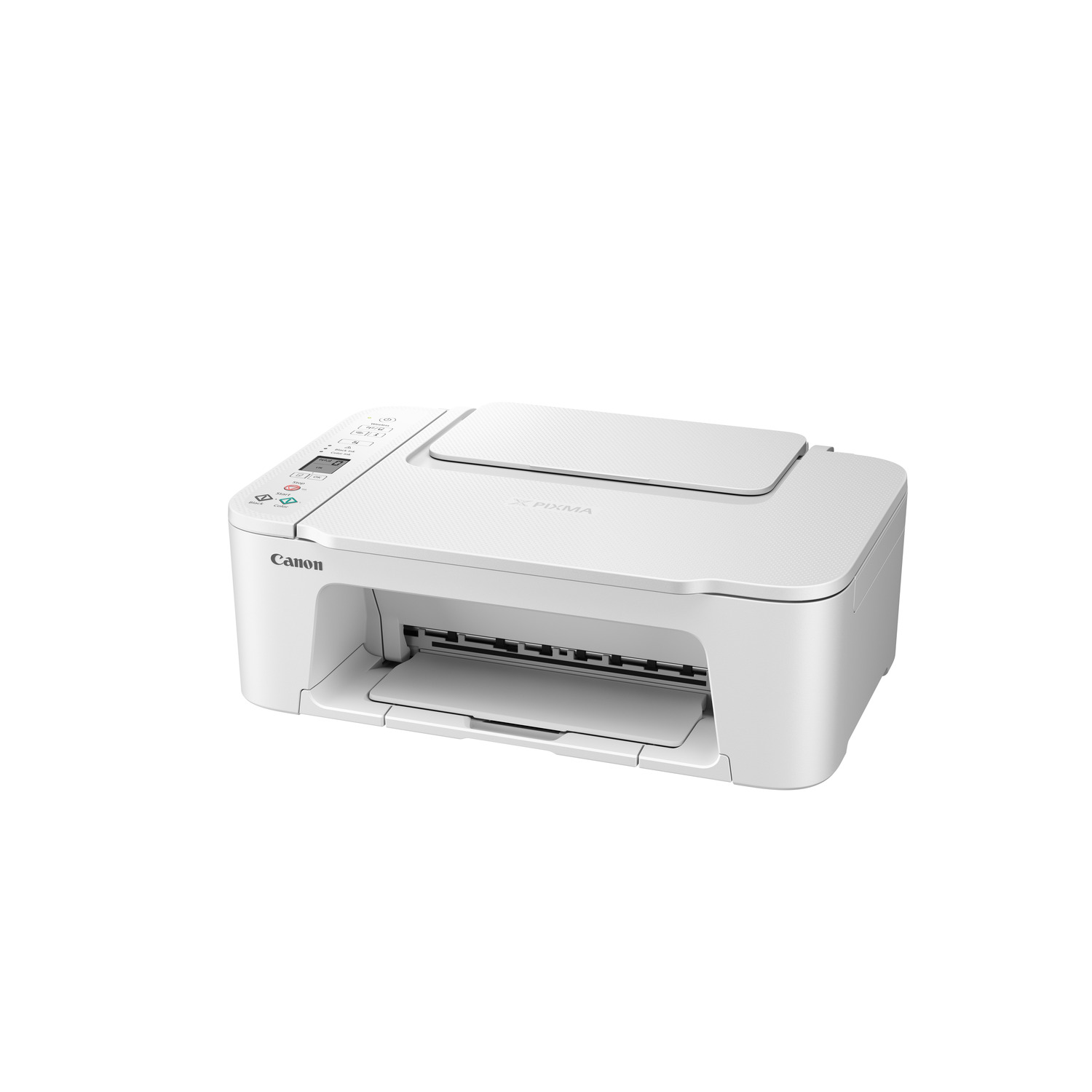 A white Canon printer on a white background.