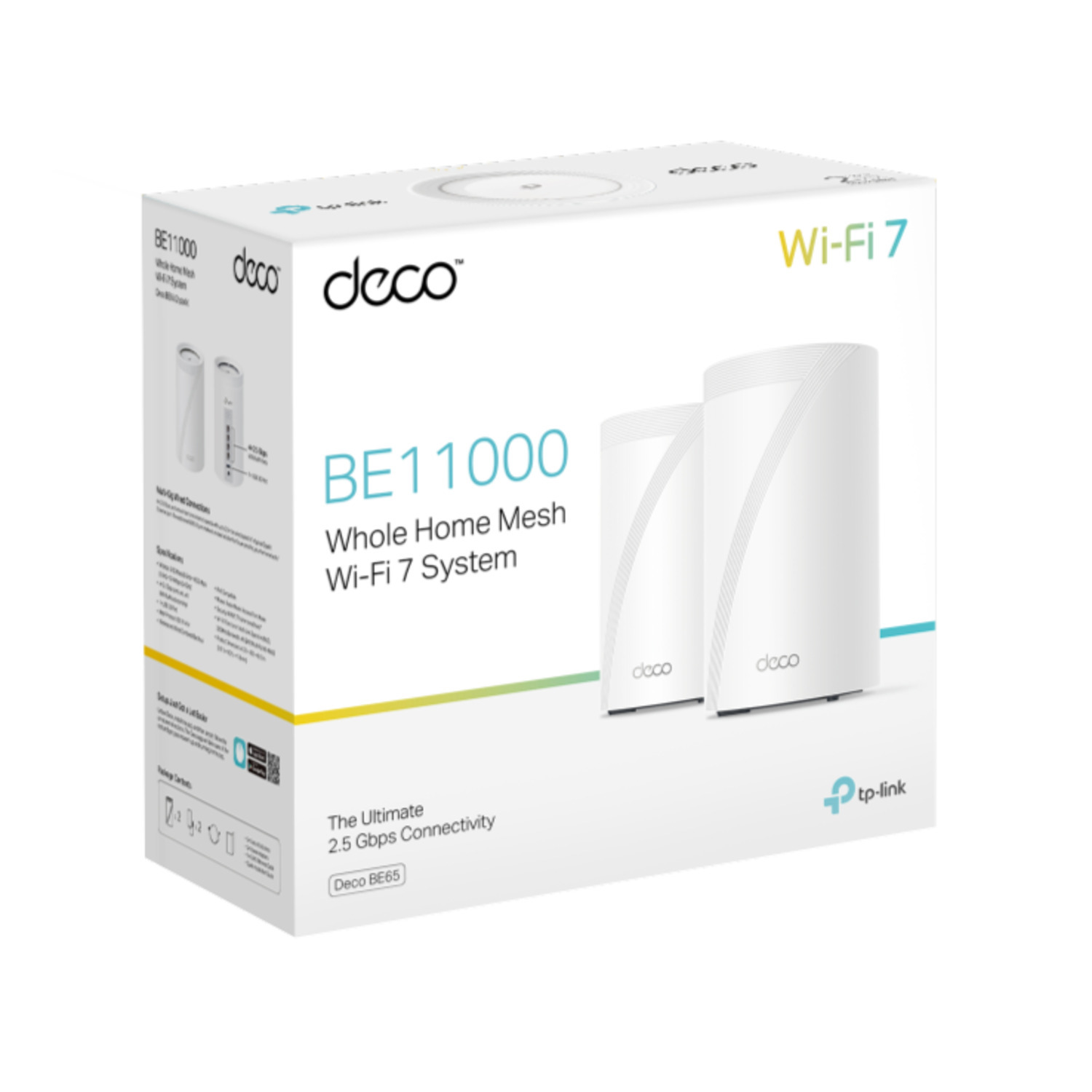 Une boîte pour un système WiFi, avec le logo de la marque et une image de deux appareils.