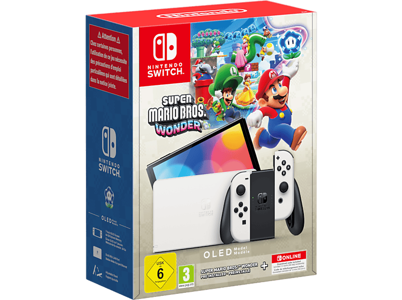 NINTENDO Switch (OLED modell), fehér + Super Mario Bros. Wonder 12 hónapos Nintendo Online előfizetés