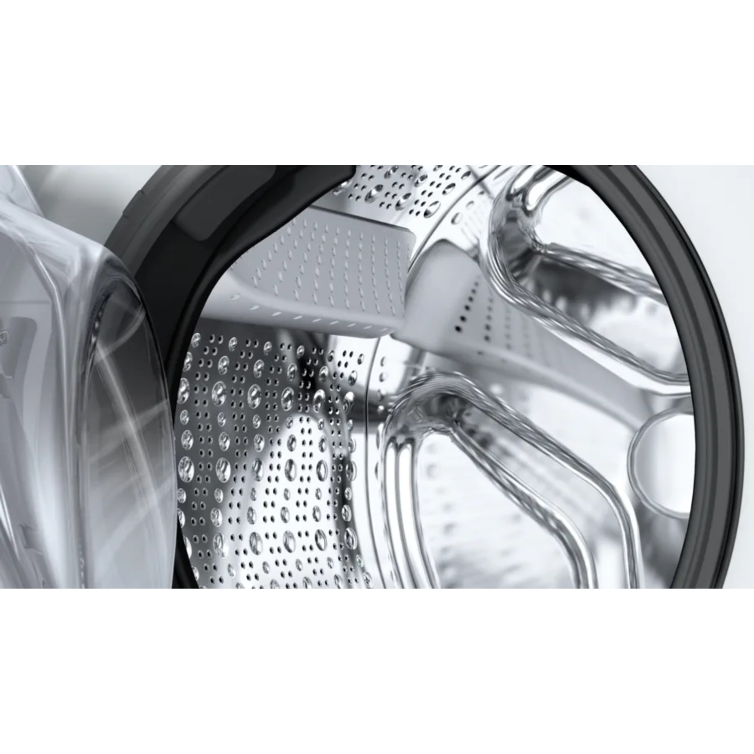 Close-up of a washing machine drum. White background.