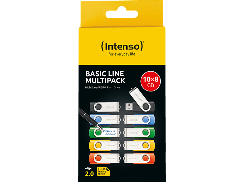 INTENSO USB-Stick 10er Pack Speicherstick, 8 GB, 28 MB/s, Bunt