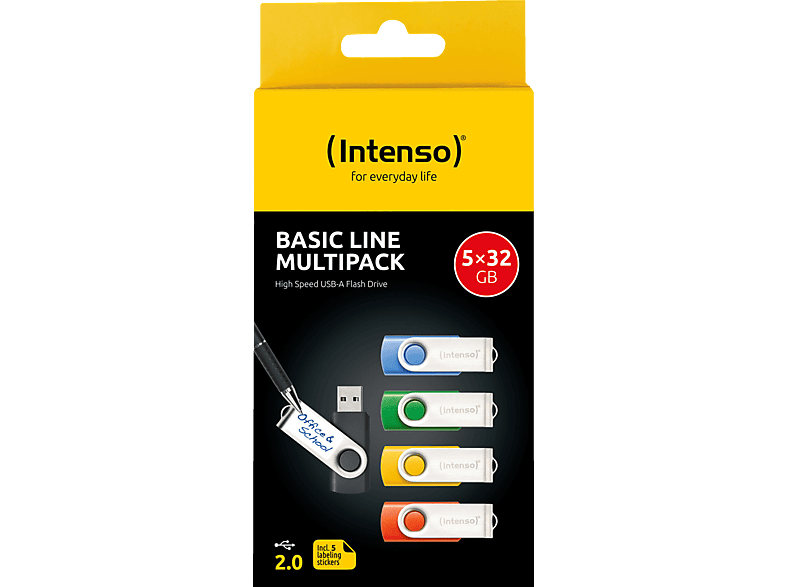 INTENSO USB-Stick 5er Pack Speicherstick, 32 GB, 28 MB/s, Bunt