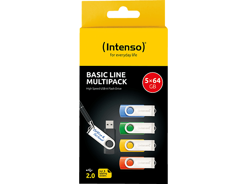 INTENSO USB-Stick 5er Pack Speicherstick, 64 GB, 28 MB/s, Bunt