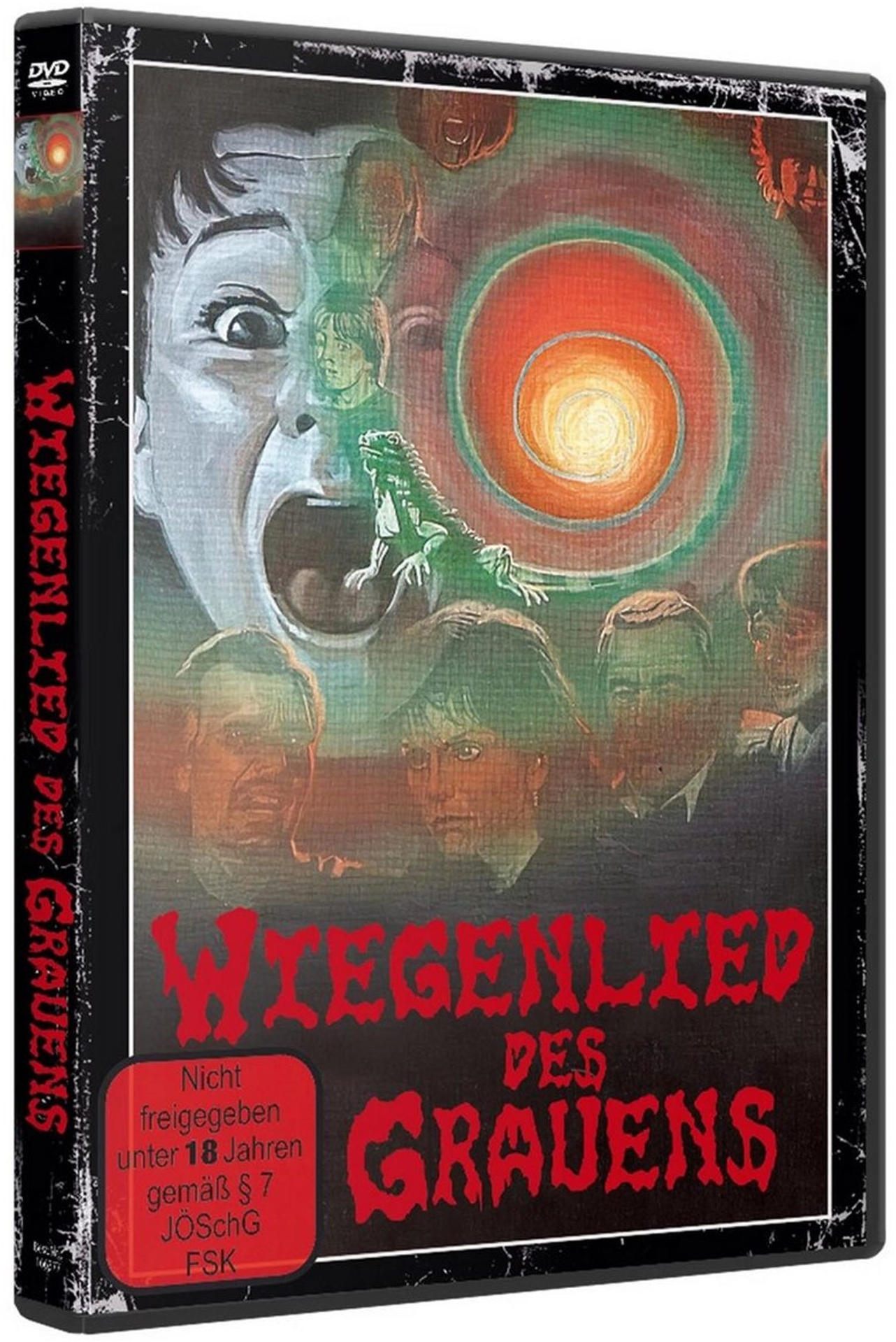 Eine DVD-Hülle mit dem Titel "Wiegenlied des Grauens" und einer Horrorszene.