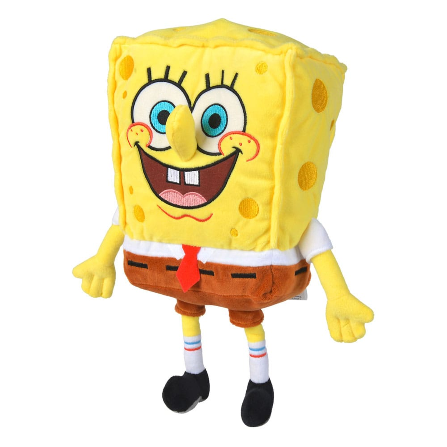Spongebob Squarepants plush toy, yellow, smiling.
