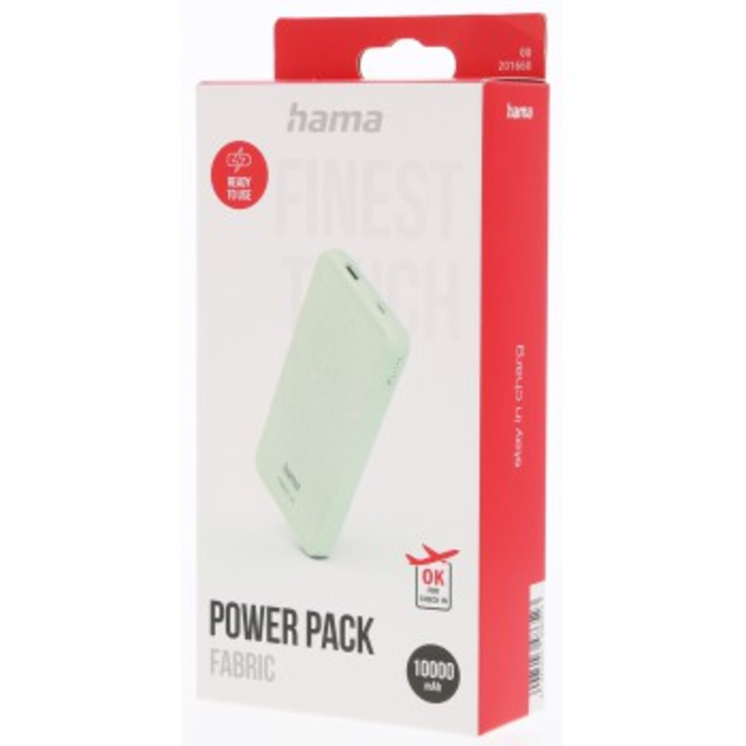 Boîte blanche et rouge avec un bloc d'alimentation. La marque est Hama.