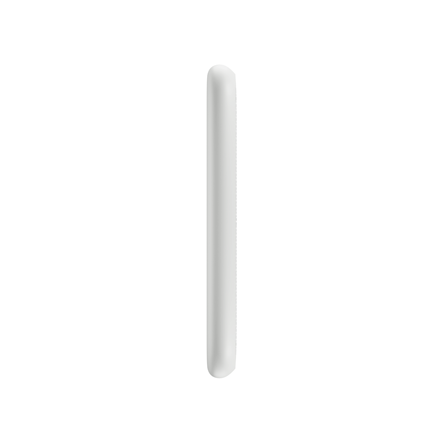 Un Apple Pencil blanco y cilíndrico se encuentra verticalmente sobre un fondo blanco.