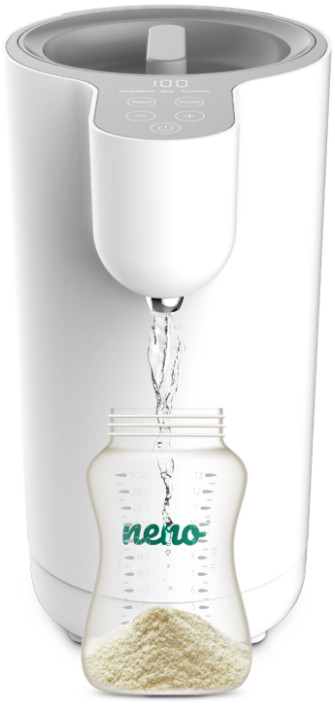 Biała podgrzewacz do butelek, woda wlewana do butelki z formułą.