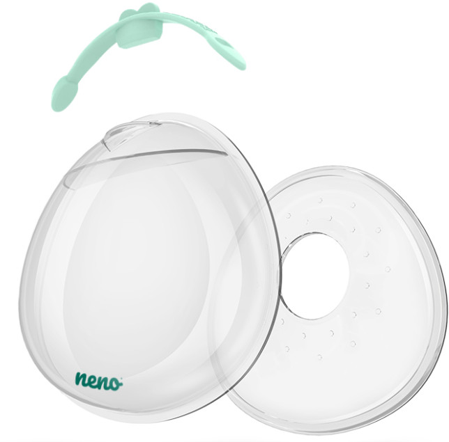 Części laktatora: przezroczyste osłony piersi i kołnierz w kolorze turkusowym.