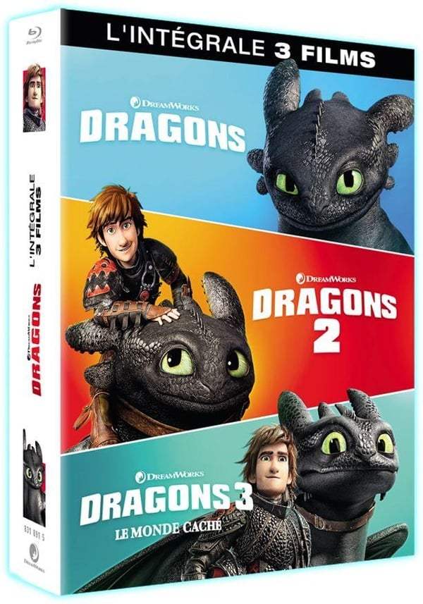 Blu-ray box set of 'Dragons' movies, with three covers featuring characters and titles.